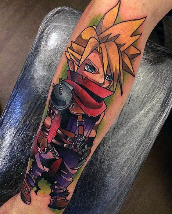 Mens Final Fantasy Cloud Strife Outer Forearm Tattoo
