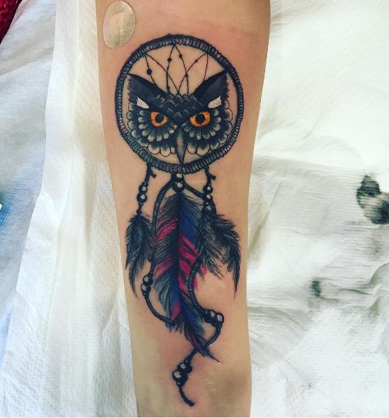 Owl Eye With Dreamcatcher Tattoos