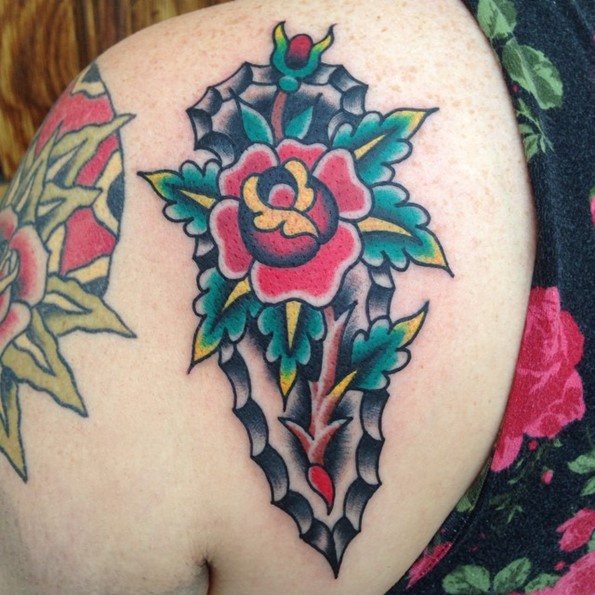 Rose Traditional Arrowhead Tattoo Flash