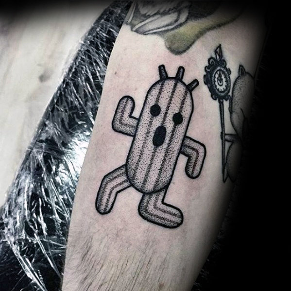 Simple Final Fantasy Cactus Mens Forearm Tattoo