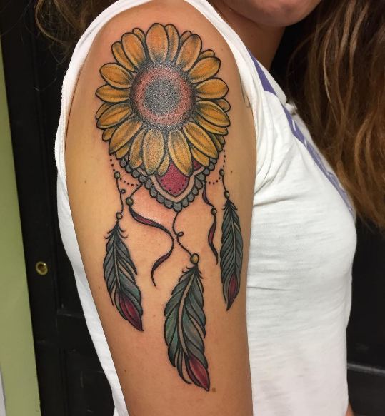 Sunflower With Dreamcatcher Tattoos.
