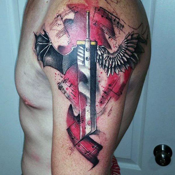 Sword Final Fantasy Mens Watercolor Arm Tattoo