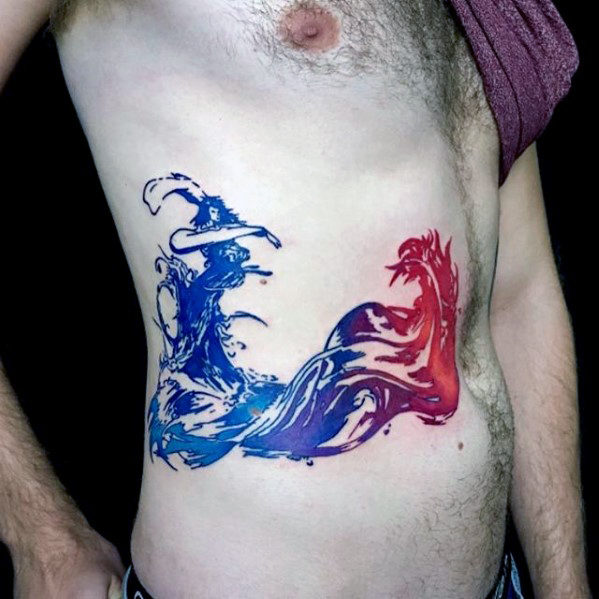 Watercolor Final Fantasy Logo Mens Rib Cage Side Tattoos