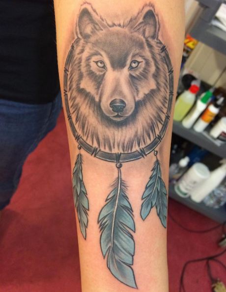 Wolf With Dreamcatcher Tattoos