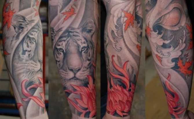43 Japanese Tiger Sleeve Tattoo
