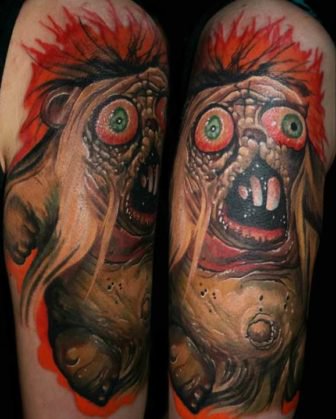 A Horror Bear Gets A Gory And Colorful Life On Skin In This Surrealist Tattoo By Guil Zekri 336x419