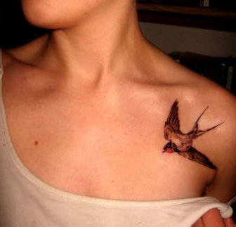 A Small Swallow Tattoo On The Left Shoulder A Popular Symbol For Travelers And Adventurers 336x323