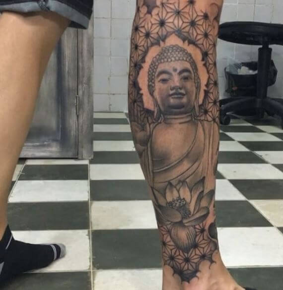Buddha Tattoo On Leg 1