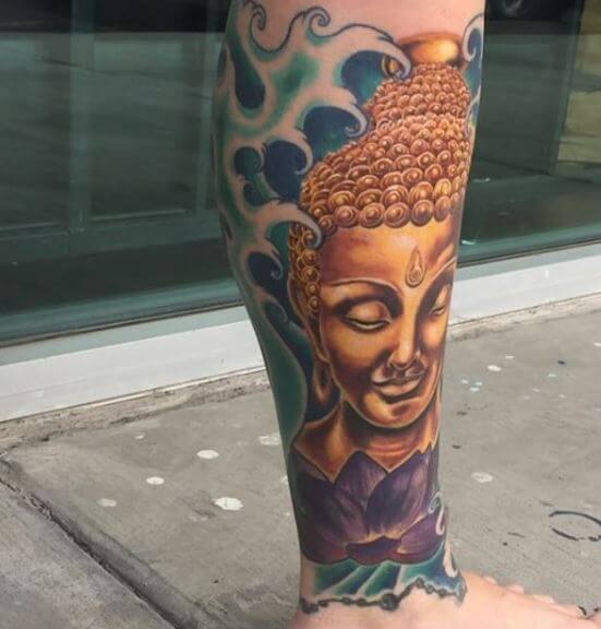 Buddha Tattoo On Leg 6