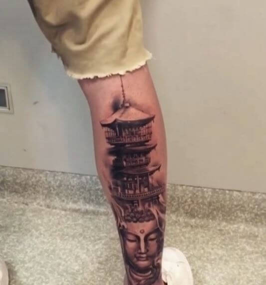Buddha Tattoo On Leg 9