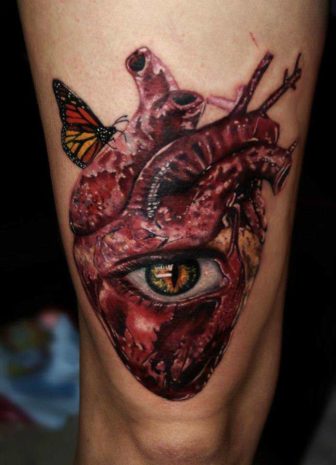 Inspired By Salvador Dali Carlox Angarita Has Created A Surrealist Tattoo Of A Human Heart Eye And Butterfly 336x465