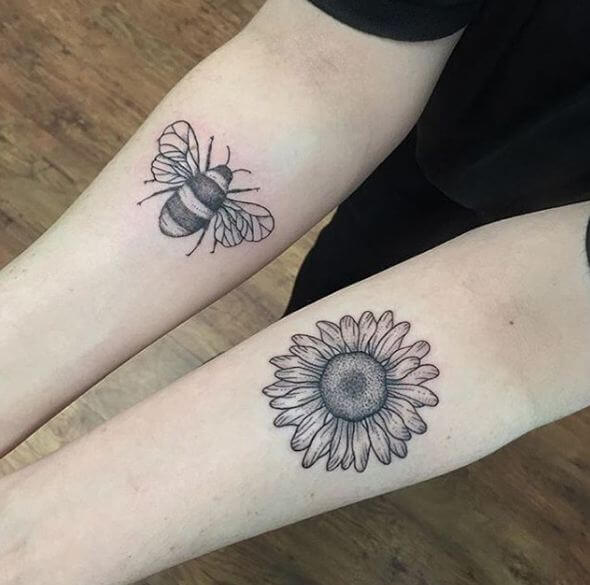 Bee With Sunflower Tattoos