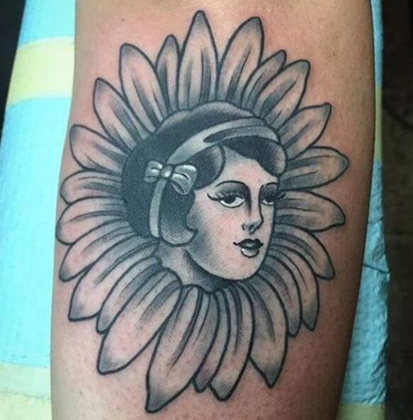 Black And Grey Sunflower Tattoos