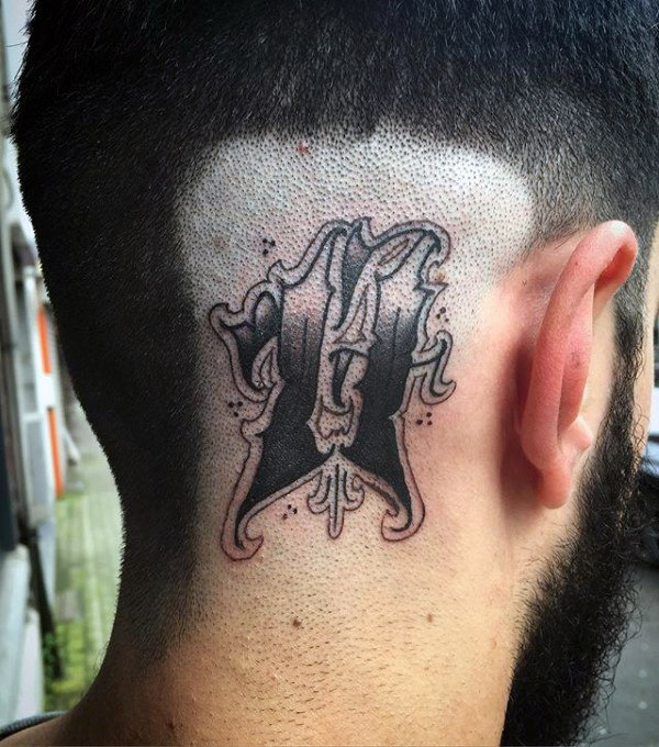 Decorative Number 11 Mens Back Of Head Tattoo Designs