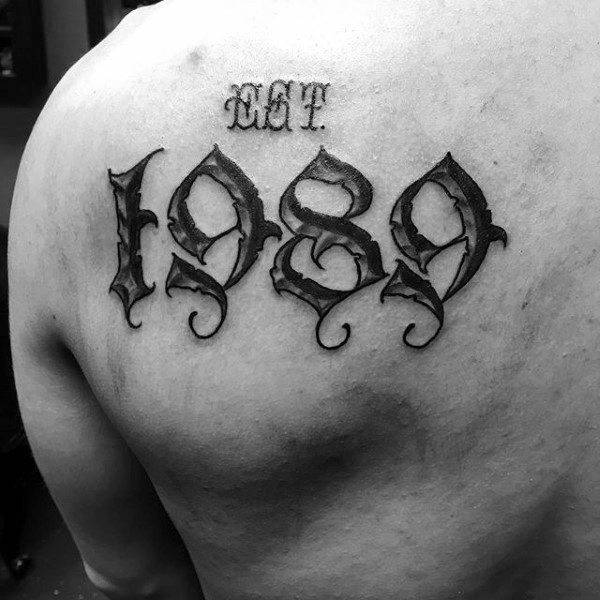 Est 1989 Numbers Mens Shoulder Blade Tattoo