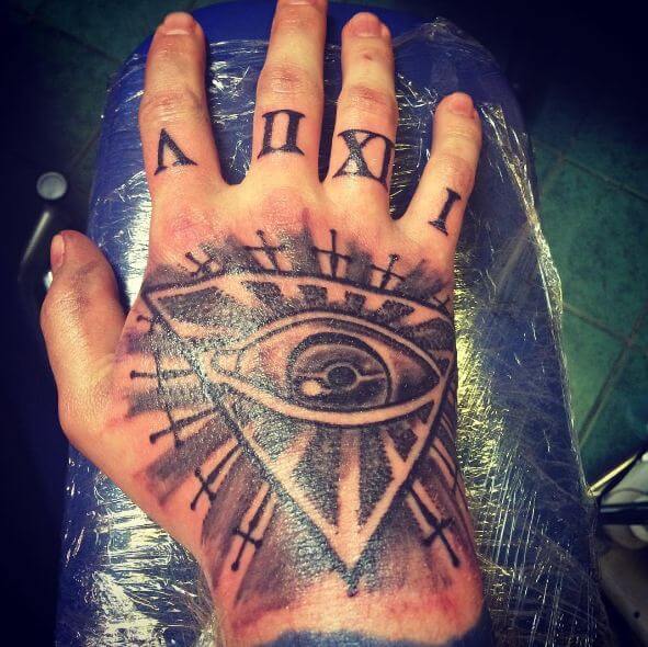 Iluminati With Roman Number Tattoos On Hand