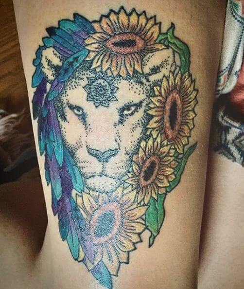 Lion With Sunflower Tattoos