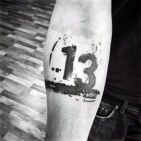 Number 13 Mens Abstract Inner Forearm Tattoo