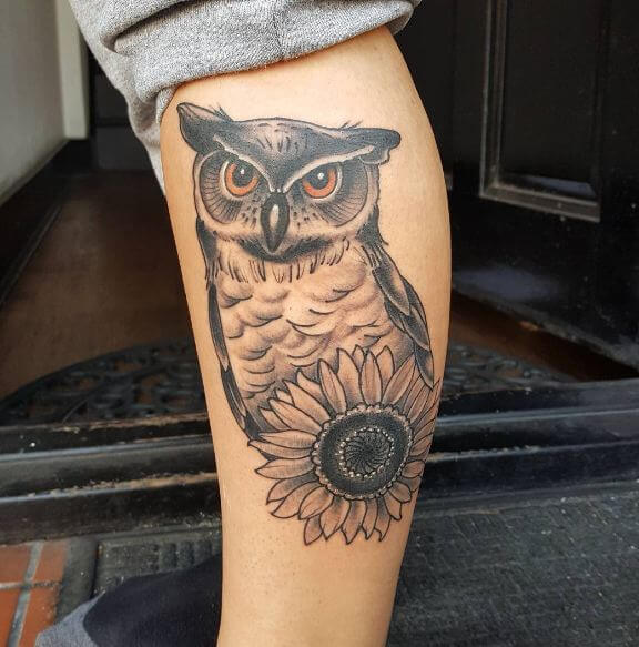 Owl With Sunflower Tattoos