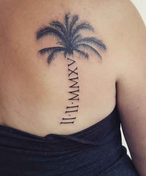 Palm Tree With Roman Numeral Tattoos