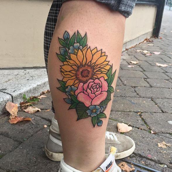 Rose With Sunflower Tattoos