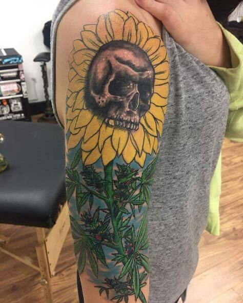 Skull With Sunflower Tattoos