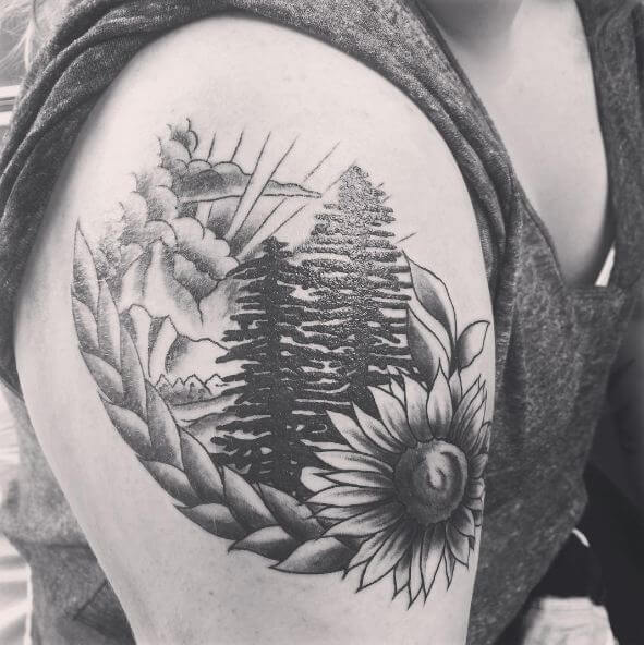 Sunflower Tattoos On Half Sleeve