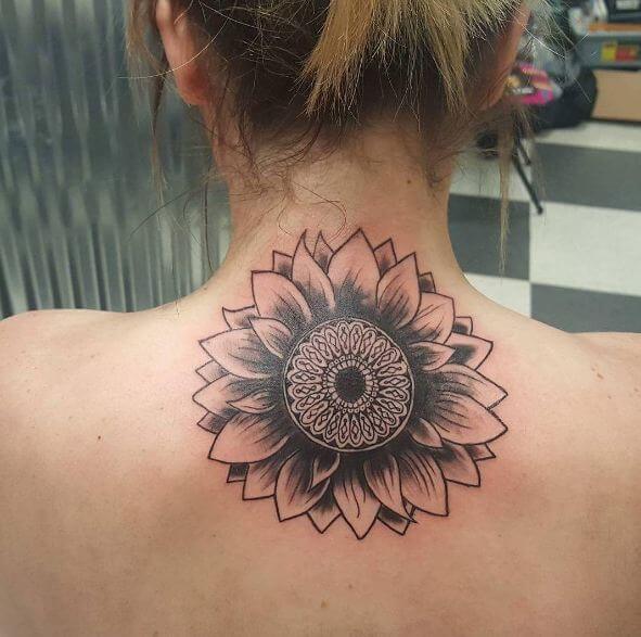 Sunflower Tattoos On Neck Back