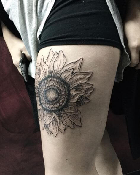 Sunflower Tattoos On Thigh
