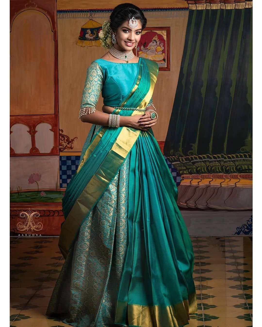 Designer Saree Blouse Indian Golden kanjivaram silk Traditional clothing sari 