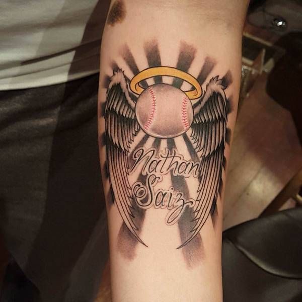 Baseball Tattoo Player Cross Bat (171)