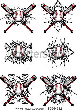 Baseball Tattoo Player Cross Bat (175)