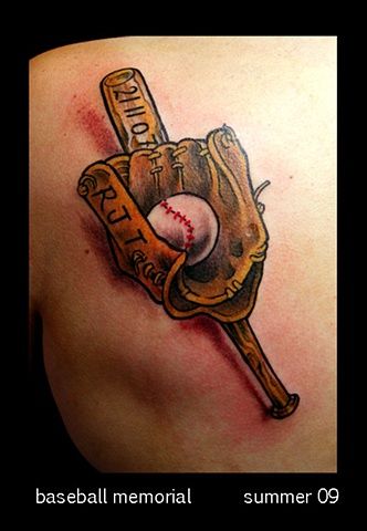 Baseball Tattoo Player Cross Bat (184)