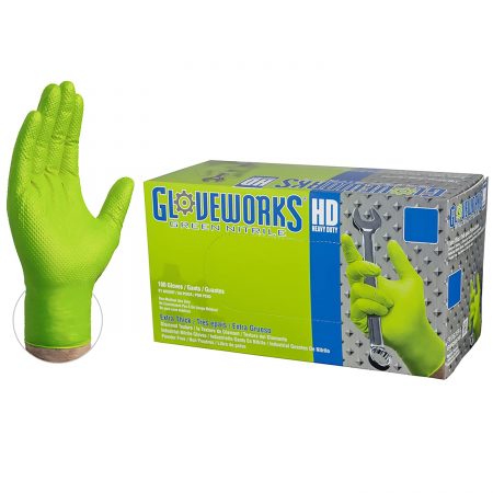 GLOVEWORKS HD Industrial Green Nitrile Gloves With Diamond Texture Grip