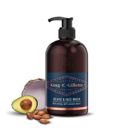 King C. Gillette Men's Beard And Face Wash With Coconut Water, Argan Oil, And Avocado Oil, 11oz (350 Ml)