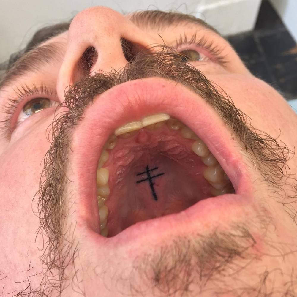 1 Post Malone Ctross Tattoo Inside Mouth