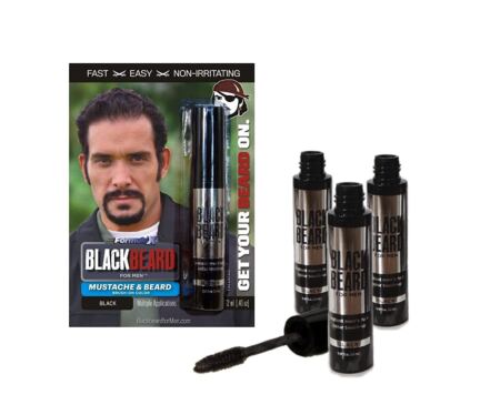 Blackbeard For Men Formula X Instant Mustache, Beard, Eyebrow, And Sideburns ColorFast, Easy, Men's Grooming, Beard Dye Alternative, Black, 3 Pack