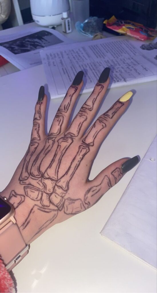 skeleton hand drawing for tattoo