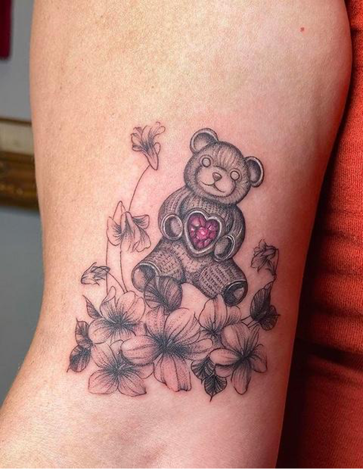 Teddy Flowers Tattoo