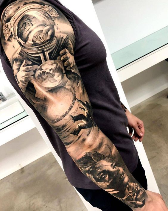 Space Astronaut Full Sleeve Tattoo - TATTOOGOTO