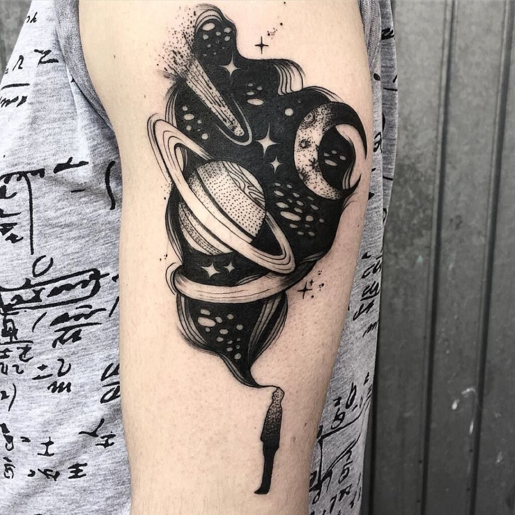 space tattoo black and white