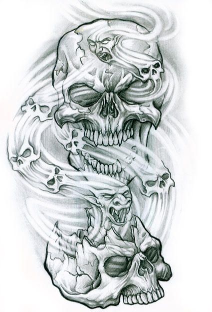 skulls and smoke tattoo designs