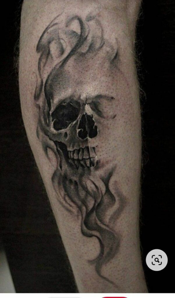 Black Ink Smoking Skull Tattoo Design