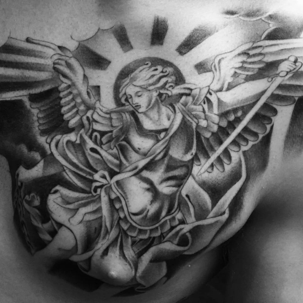 st michael the archangel tattoo chest