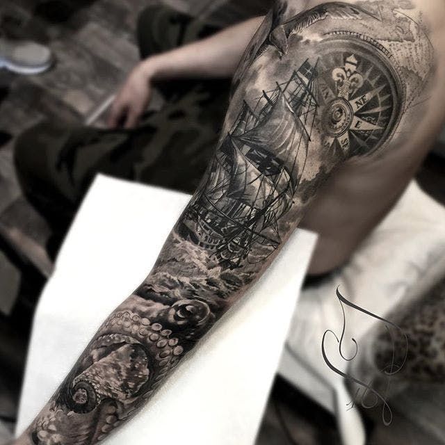 traditional pirate tattoo sleeve