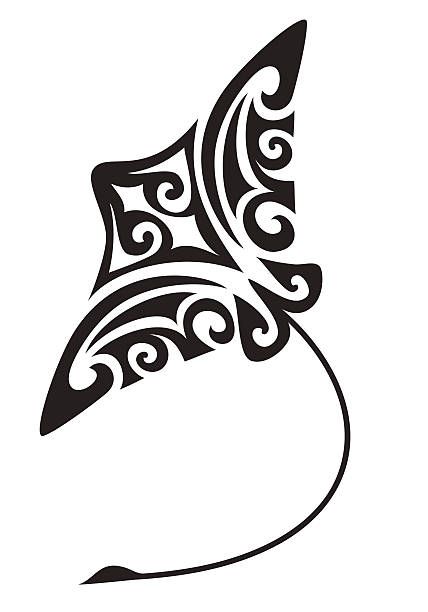 Ornate Stingray Fish In Tattoo Style. Isolated Vector Illustration.