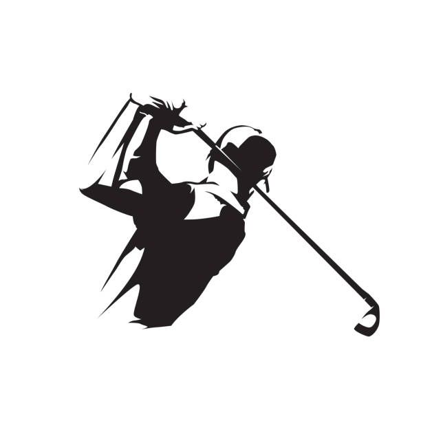 Golf Player Icon, Isolated Vector Silhouette. Golf Swing