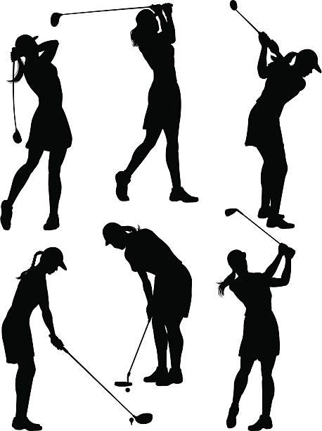 Vector Art Of Silhouettes Of Women Golfing In Various Poses.